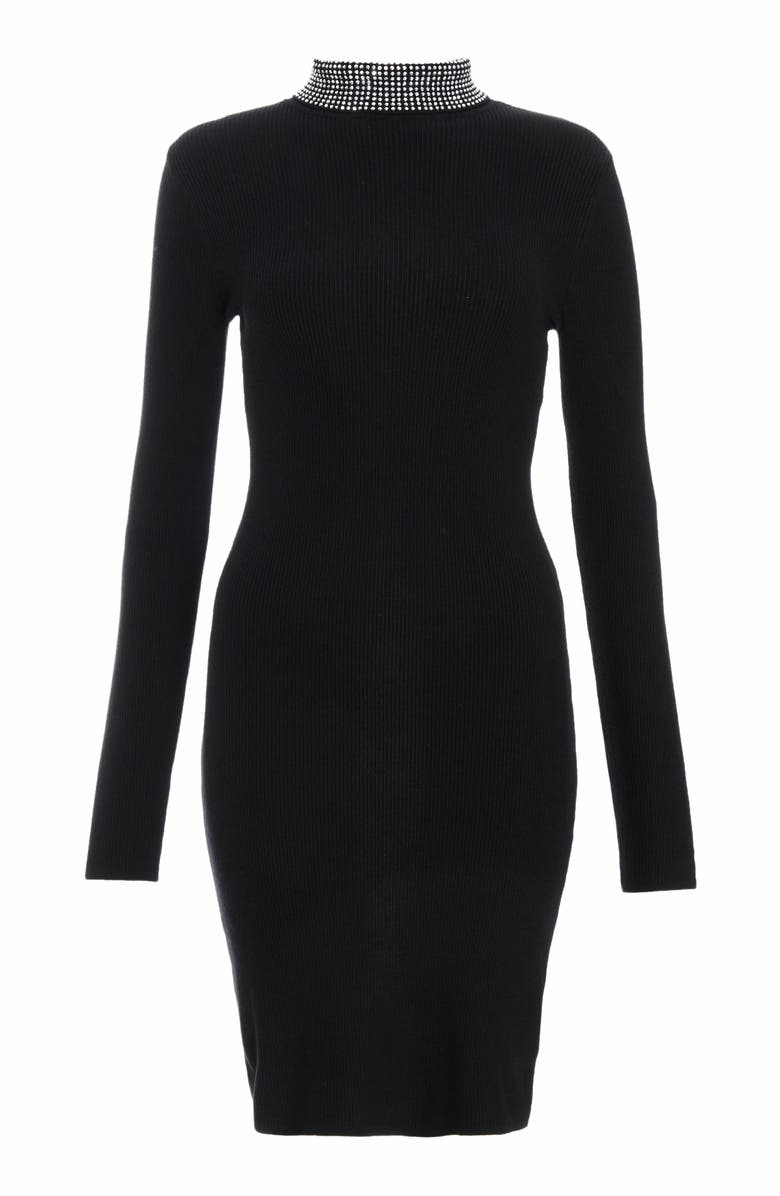 QUIZ Diamante Stud Roll Neck Dress, Alternate, color, 