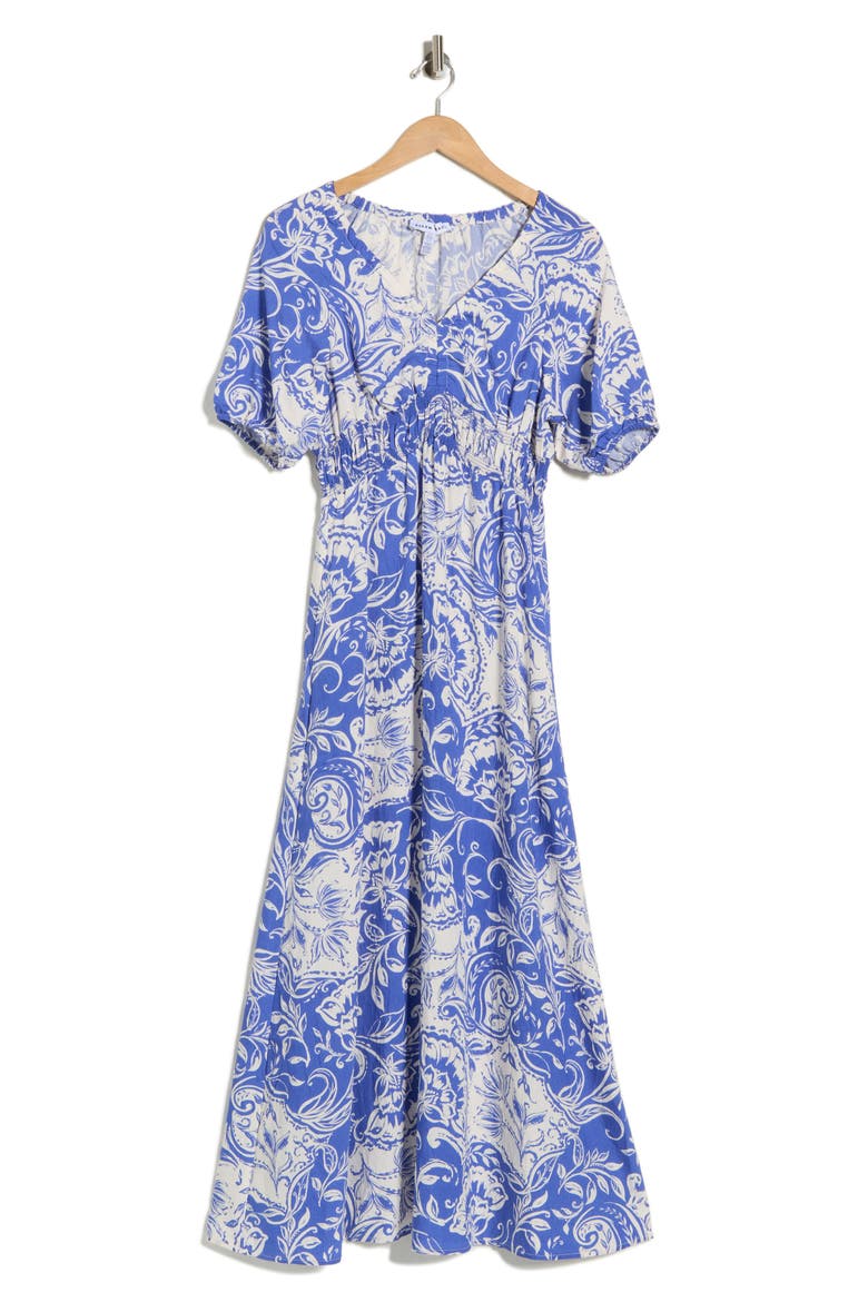 Short Sleeve Empire Waist Maxi Dress, Alternate, color, AZURE BATIK FLORAL
