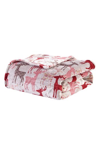 Luxury Home Tan Reindeer Plush Fleece Throw Blanket In Multi