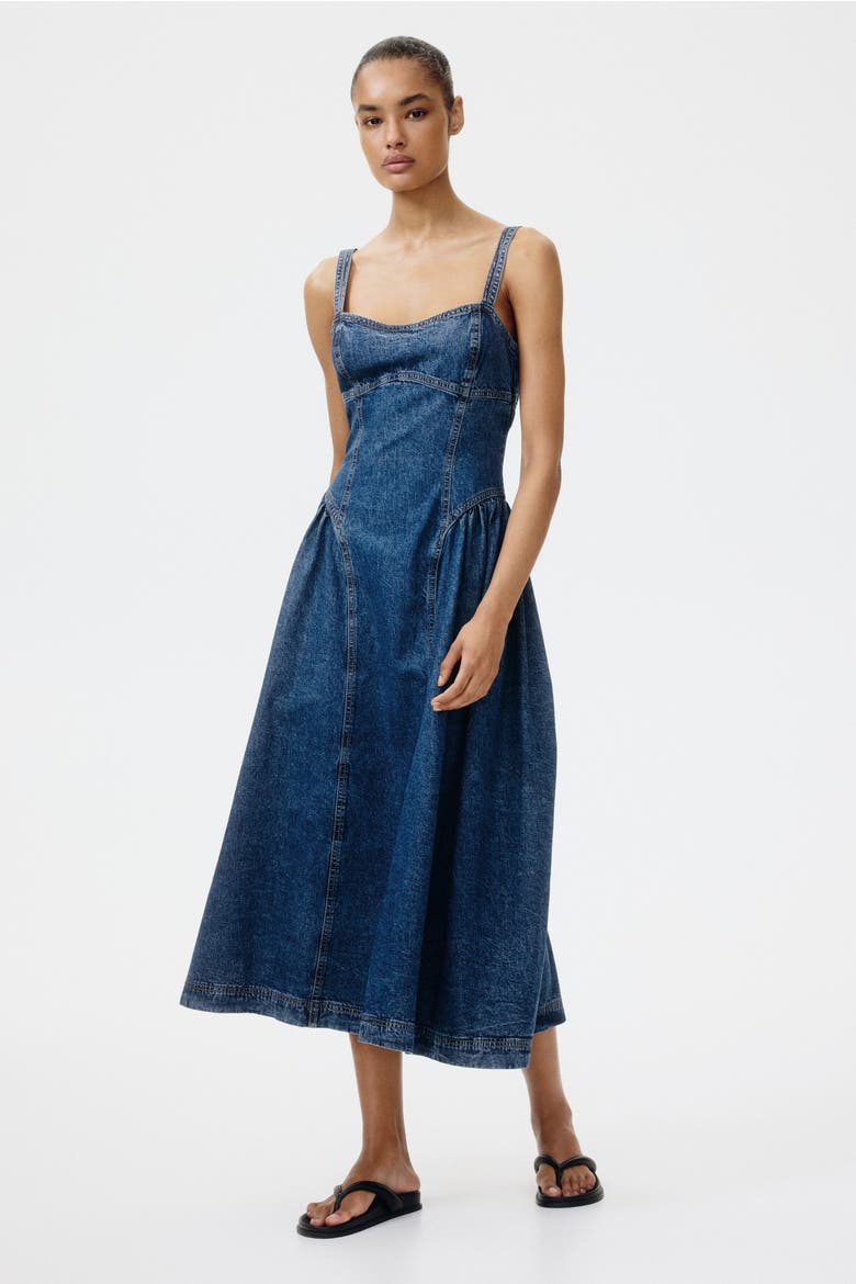 Flared-skirt Denim Dress, Alternate, color, Denim blue