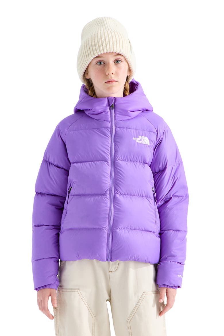Kids' Hydrenalite 600-Fill-Power Down Hooded Jacket, Main, color, ELEVATION PURPLE