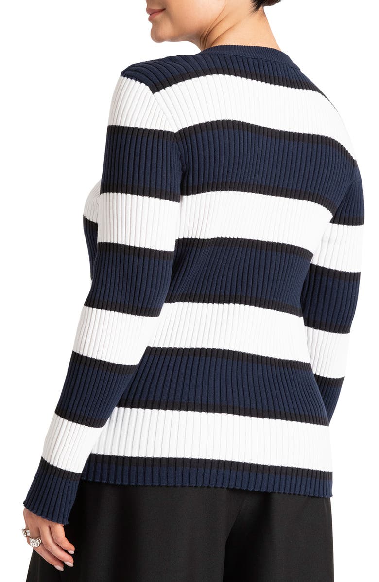 ELOQUII Button Shoulder Stripe Sweater, Alternate, color,