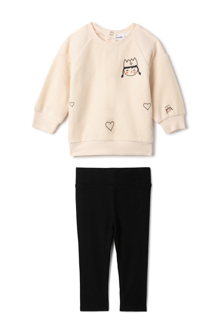 Princess Print Velour Sweatshirt and Leggings Set, Main, color, Cream