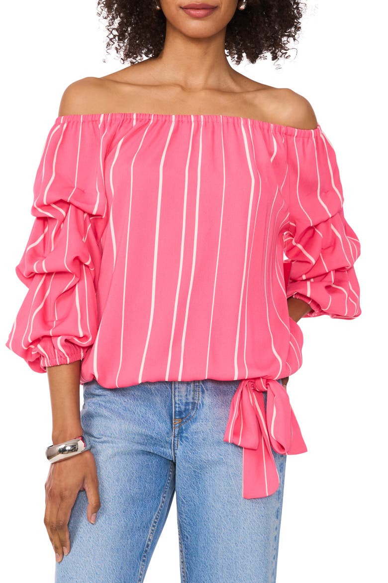 Off the Shoulder Stripe Blouse, Main, color, PINK BLISS