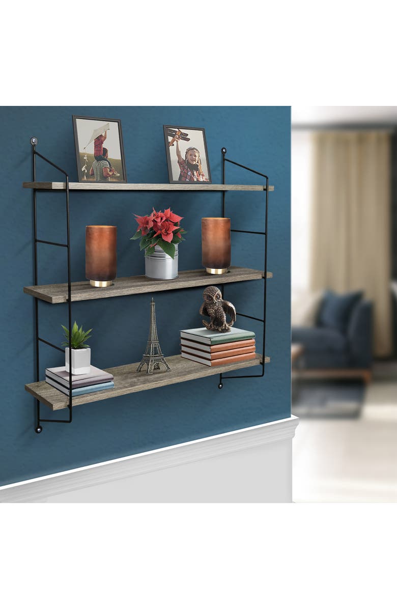 SORBUS Grey 3-Tier Floating Shelf, Alternate, color,