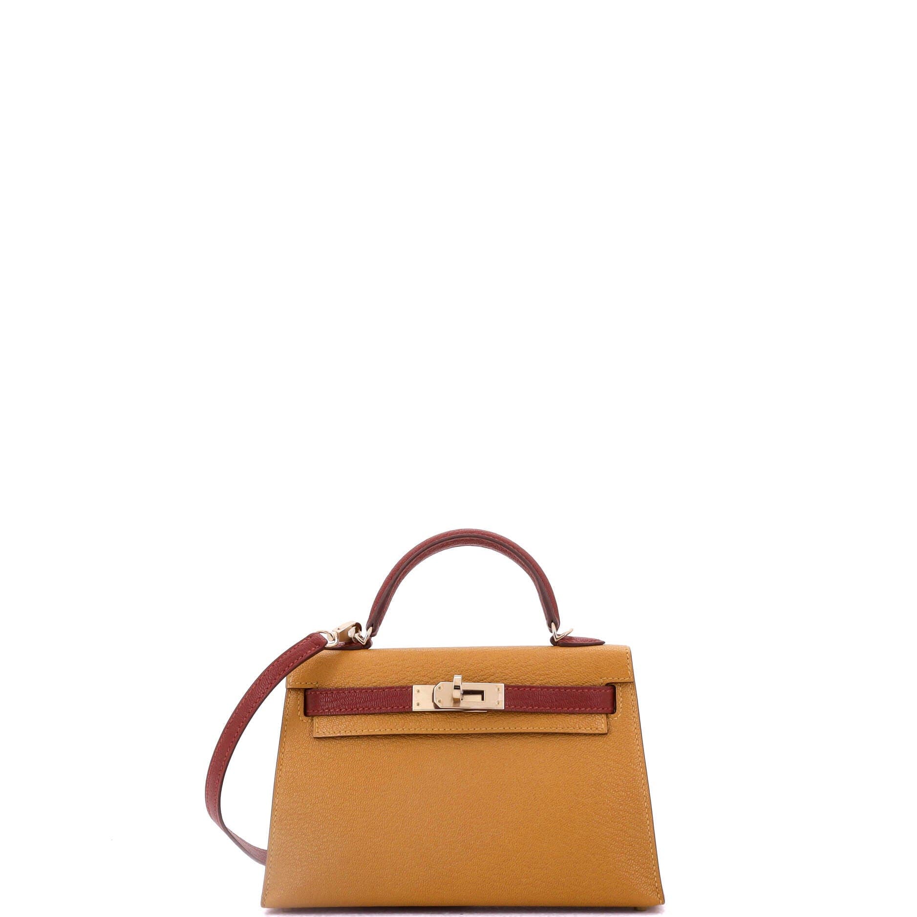 Pre-Owned Hermes Kelly Mini II Bag Bicolor Chevre Mysore with Permabrass Hardware 20, Main, color, 