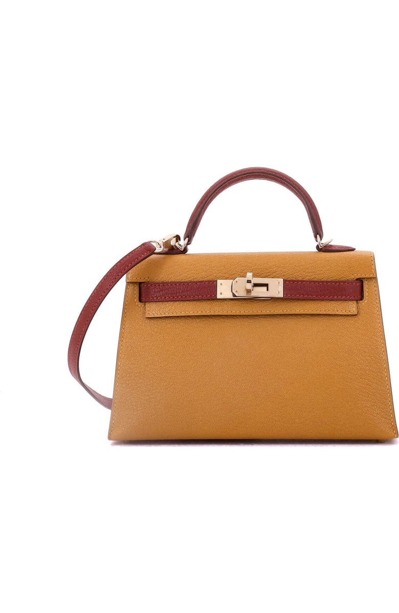 Pre-Owned Hermes Kelly Mini II Bag Bicolor Chevre Mysore with Permabrass Hardware 20, Main, color, Bicolor - Caramel/Rouge H