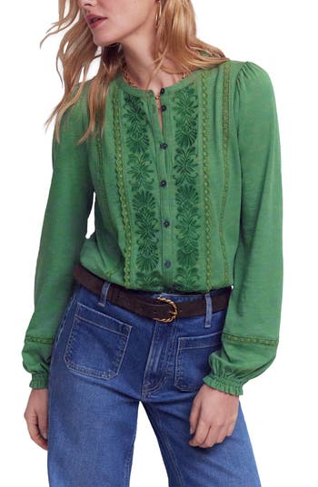 Boden Sophie Embroidered Button-up Shirt In Willow Green