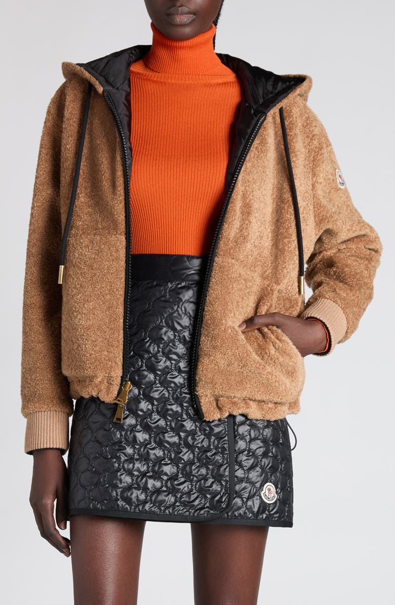 Moncler Reversible Full Zip Hoodie, Alternate, color, Brown/ Beige Check