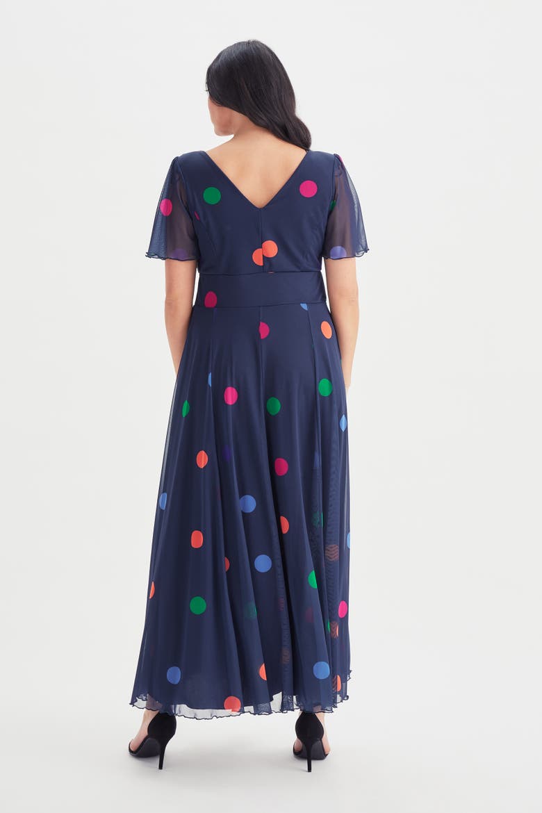 Isabelle Short Sleeve V-Neck Maxi Dress, Alternate, color, Navy Polka