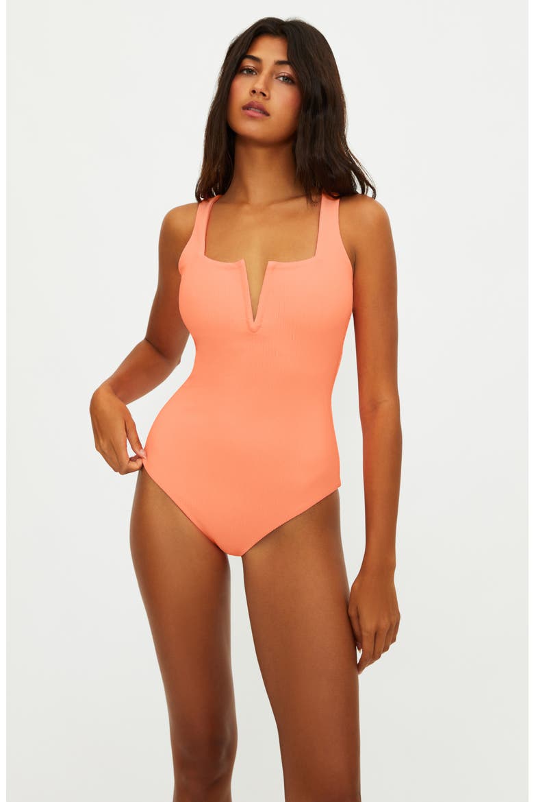 Tropez V-Wire Rib One-Piece Swimsuit, Alternate, color, GUAVA