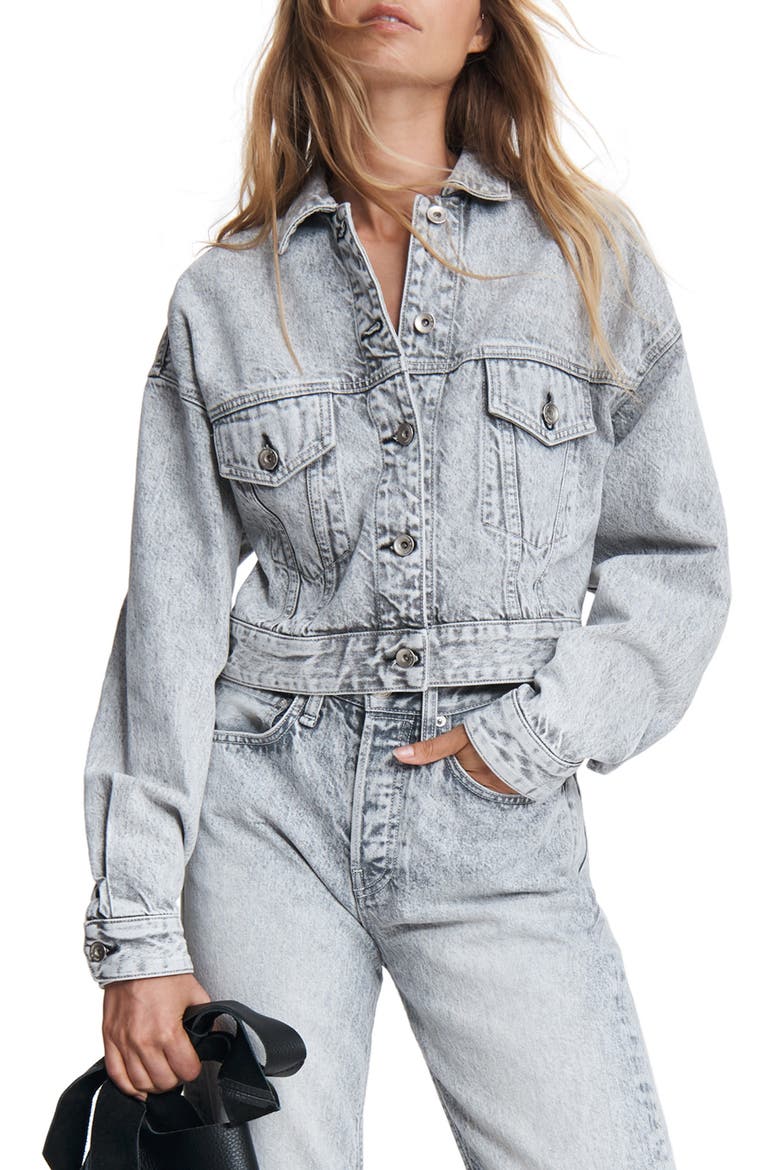 Acid Wash Crop Denim Trucker Jacket, Main, color, ACID