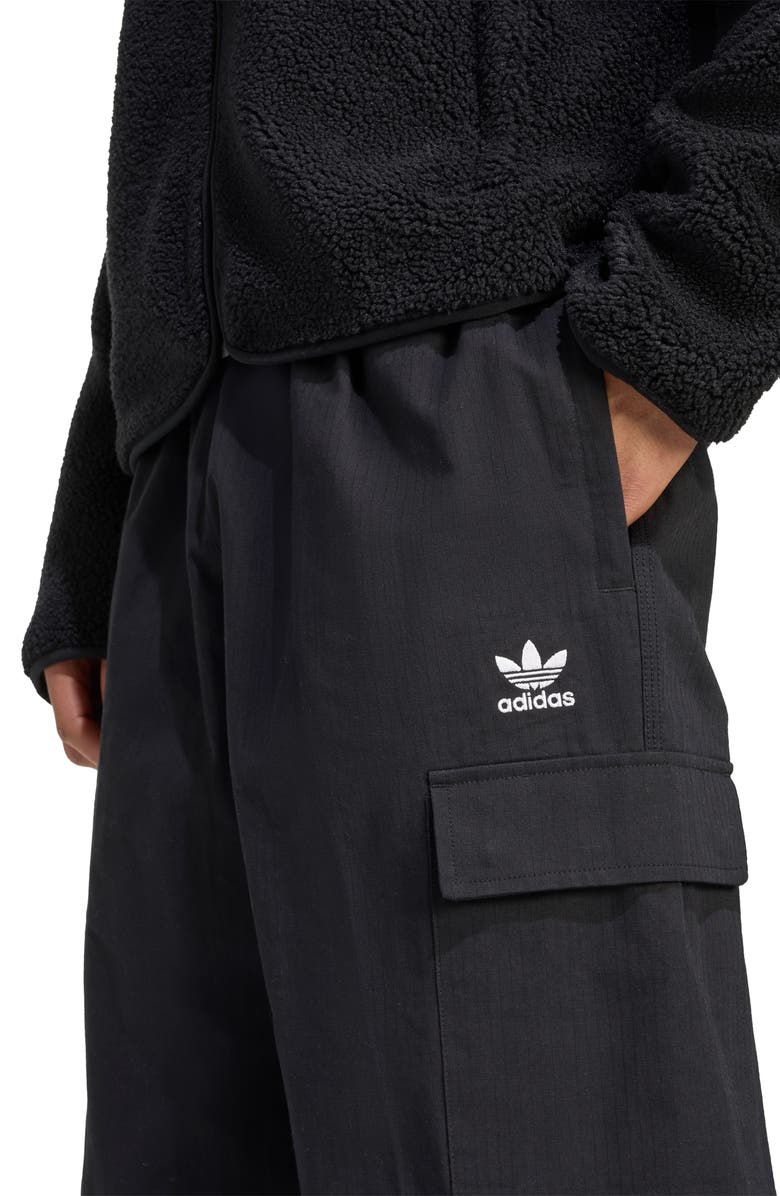 adidas Trefoil Essentials Cotton Ripstop Cargo Pants, Alternate, color, Black/ White