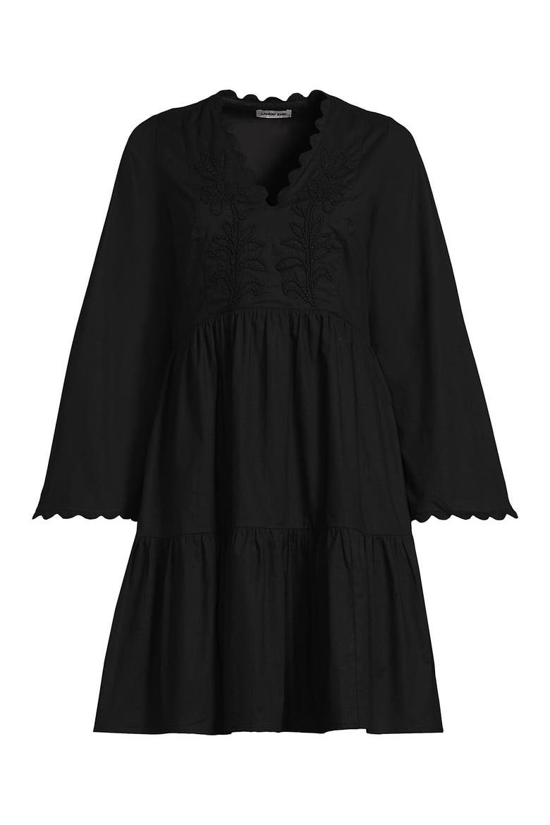 Poplin V Neck Embroidered Dress, Alternate, color, Black