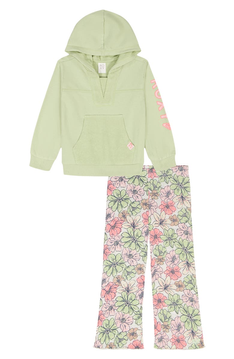 Roxy Kids' Pullover Hoodie & Floral Leggings Set, Main, color, Green