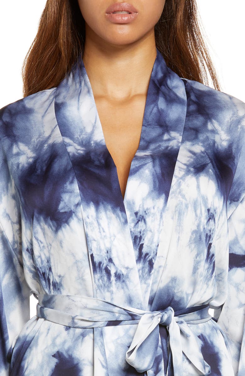 Natori Women's Sora Tie Dye Satin Robe, Alternate, color, Indigo