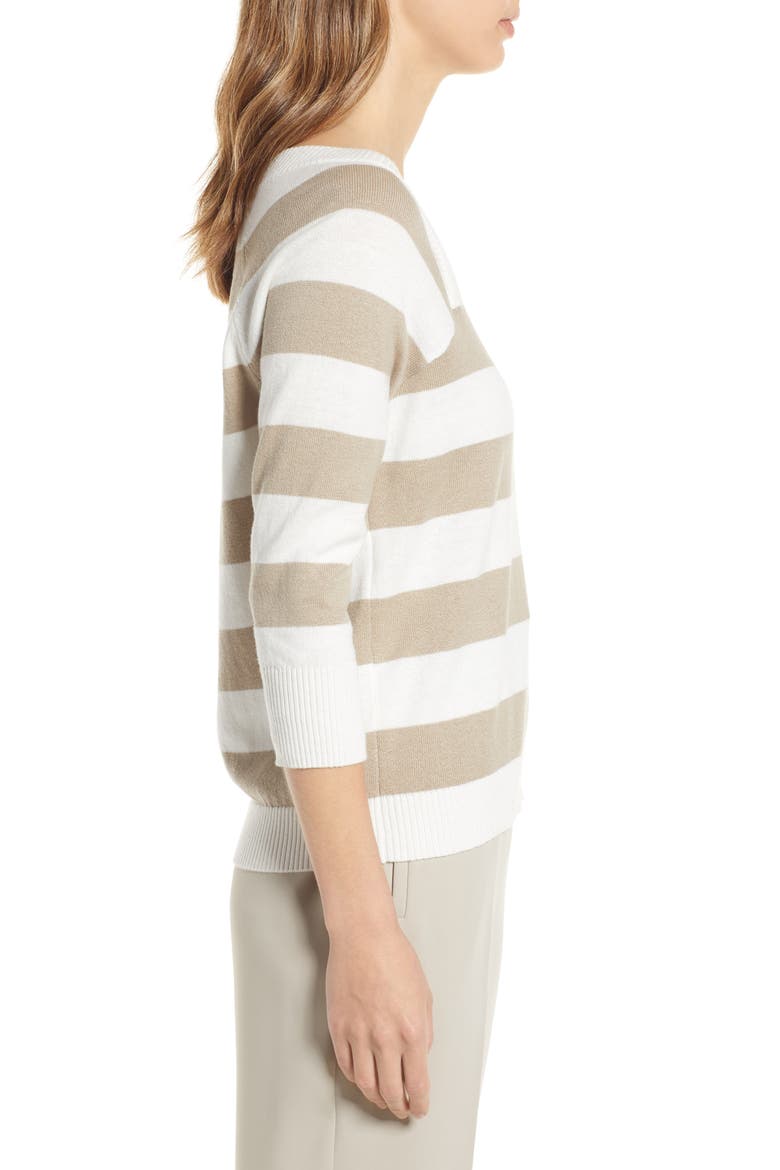 Stripe Cotton & Merino Wool Sweater, Alternate, color, WHITE- TAN COBBLESTONE STRIPE