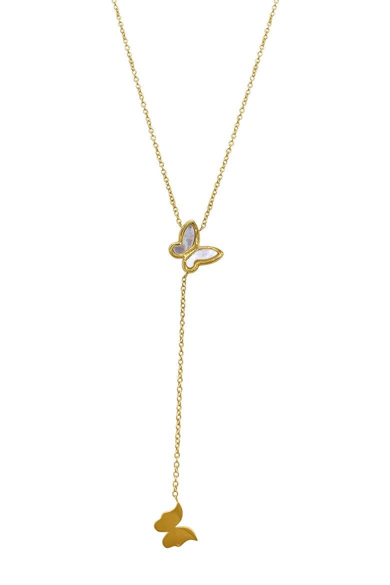 14K Yellow Gold Plated Butterfly Lariat Pendant Necklace, Main, color, WHITE