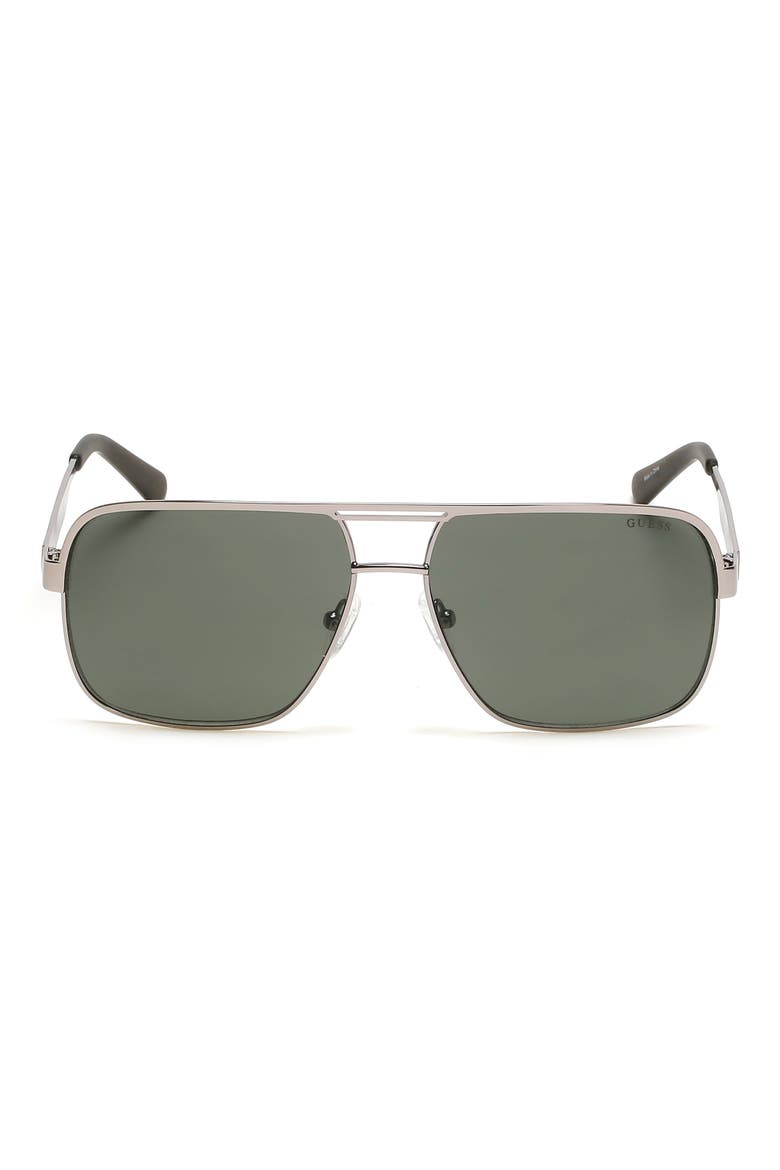 59mm Navigator Sunglasses, Main, color, SHINY GUNMETAL / GREEN