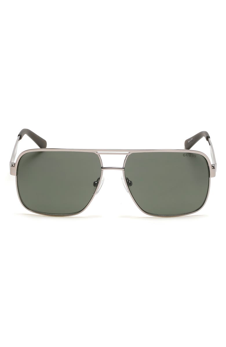 GUESS 59mm Navigator Sunglasses, Main, color, Shiny Gunmetal / Green