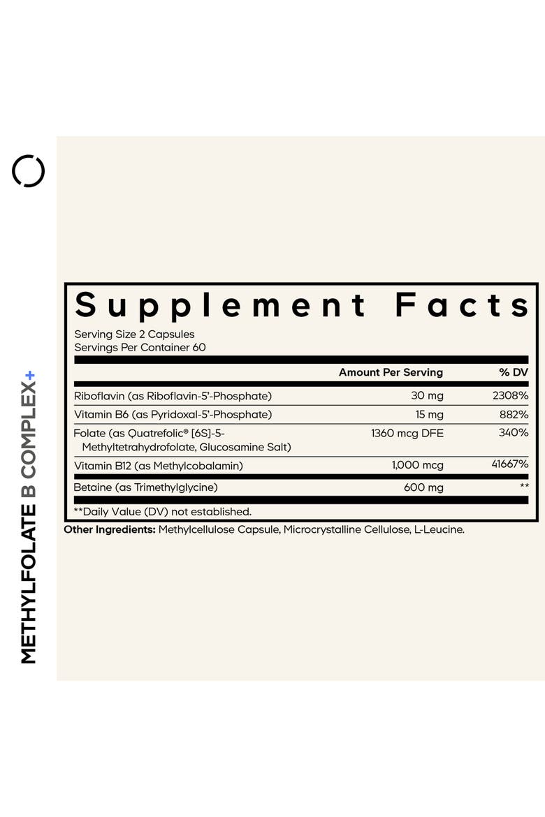 Methylfolate B Complex+ Folate Riboflavin B6 & B12, Alternate, color, White