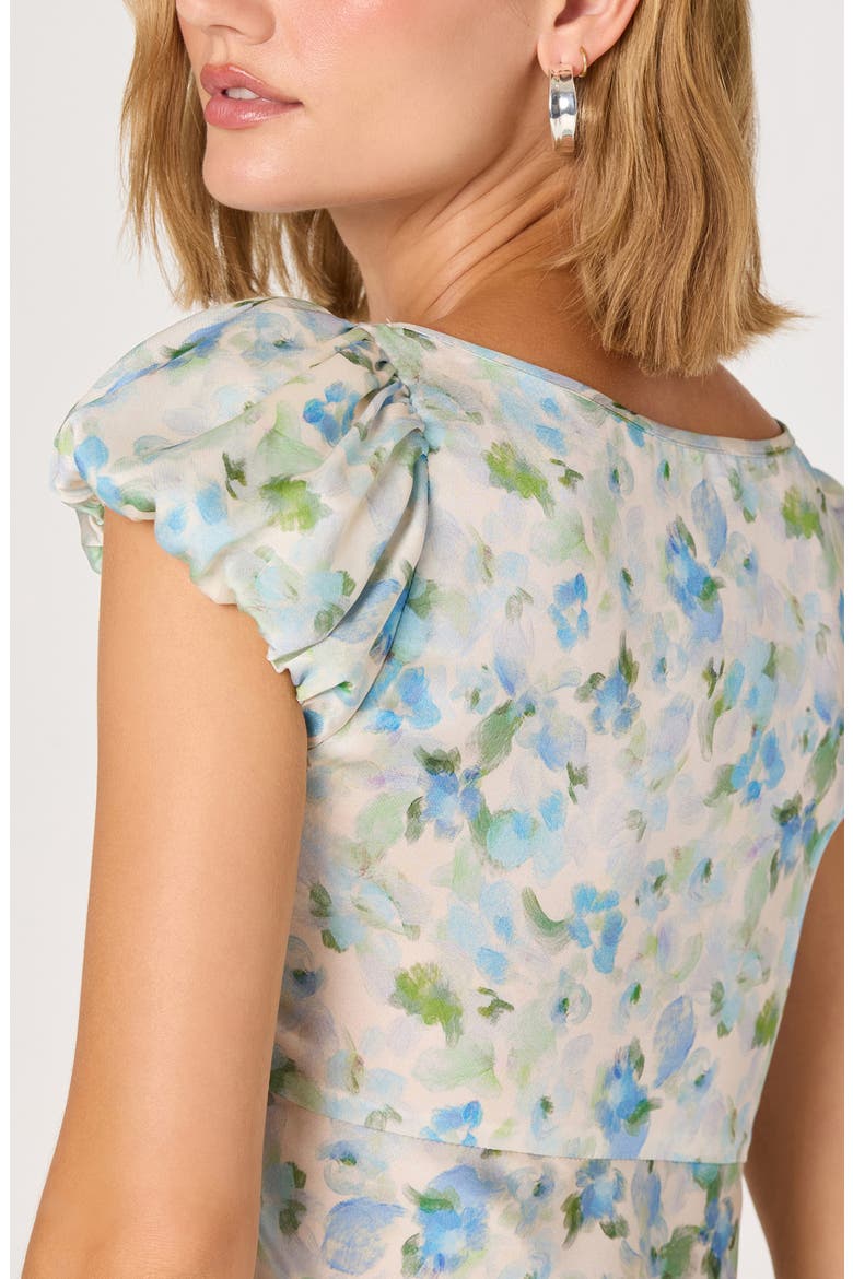 Erma Floral Puff Sleeve Empire Waist Midi Dress, Alternate, color, BLUE FLORAL