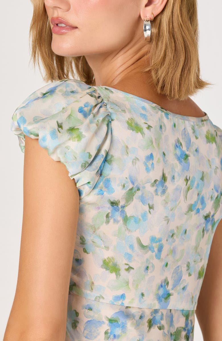 ASTR the Label Erma Floral Puff Sleeve Empire Waist Midi Dress, Alternate, color, Blue Floral