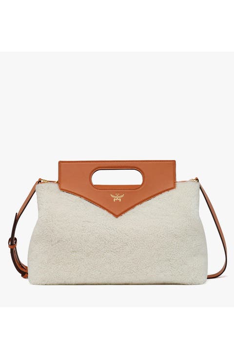 Soft Diamond Shoulder Bag in Shearling and Leather
