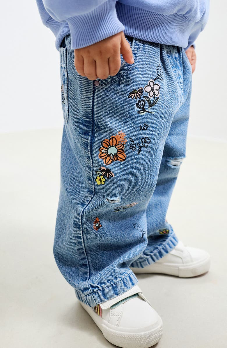 NEXT Kids' Floral Print Straight Leg Jeans, Alternate, color, Blue