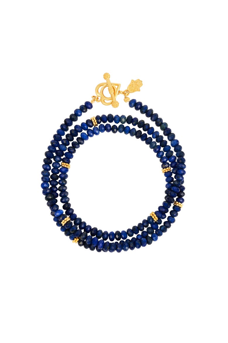 Lapis Lazuli Heart Charm Wrap Bracelet Peaceful Love, Main, color, Blue/gold