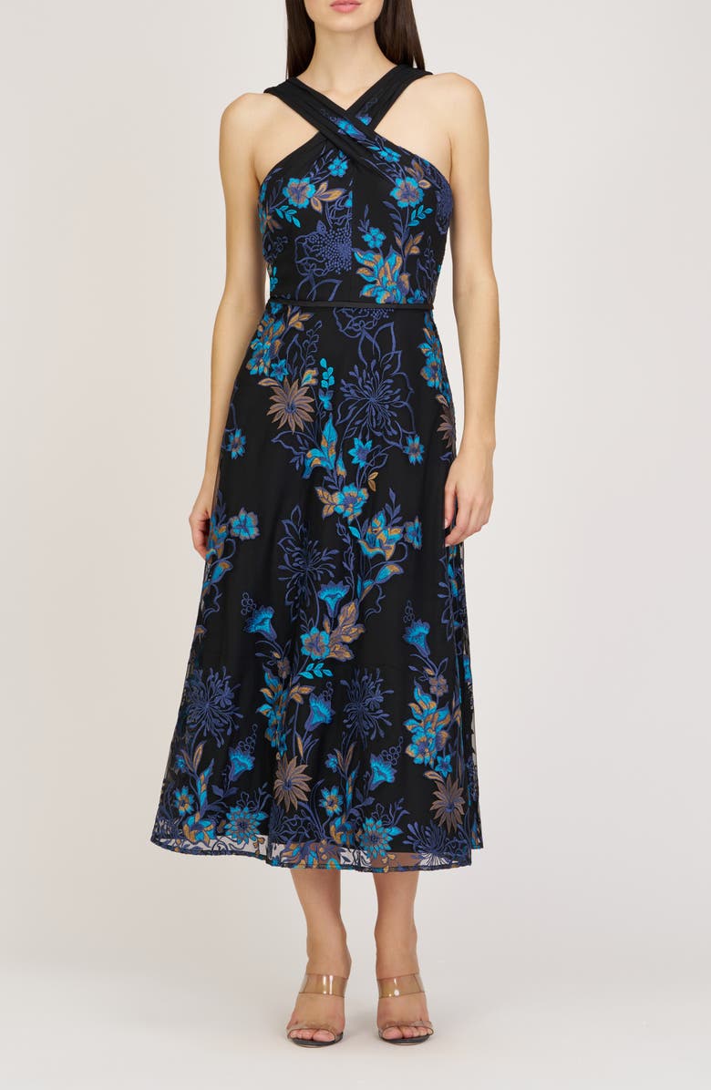 JS Collections Maggie Embroidered Sleeveless Gown, Main, color, Black Multi