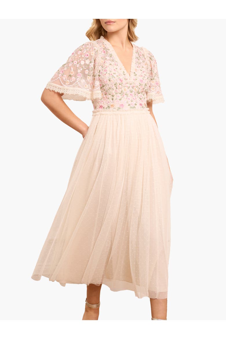 Rosie Lace Bodice V-Neck Ballerina Dress, Main, color, Cream/Multi