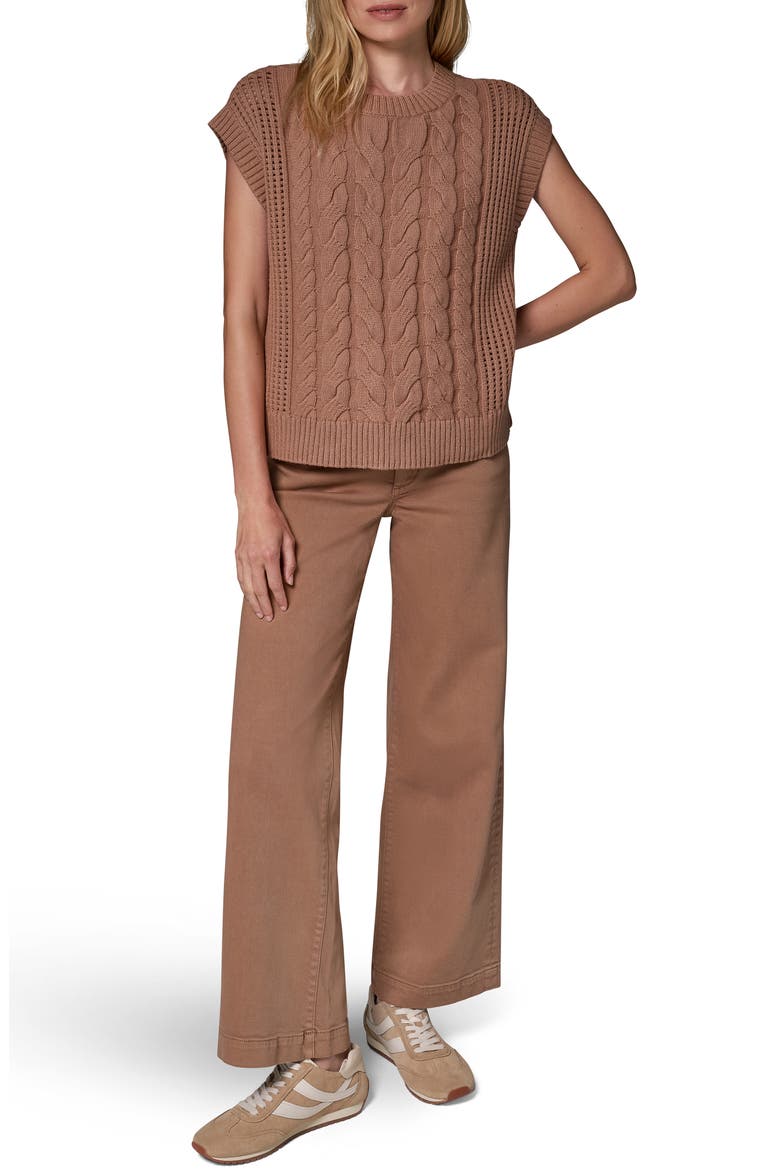 Boxy Cable Knit Sleeveless Sweater, Alternate, color, CAMEL HEATHER