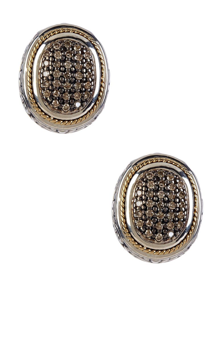 EFFY Sterling Silver & 18K Yellow Gold Brown Diamond Oval Earrings - 0.62 ctw, Alternate, color, 