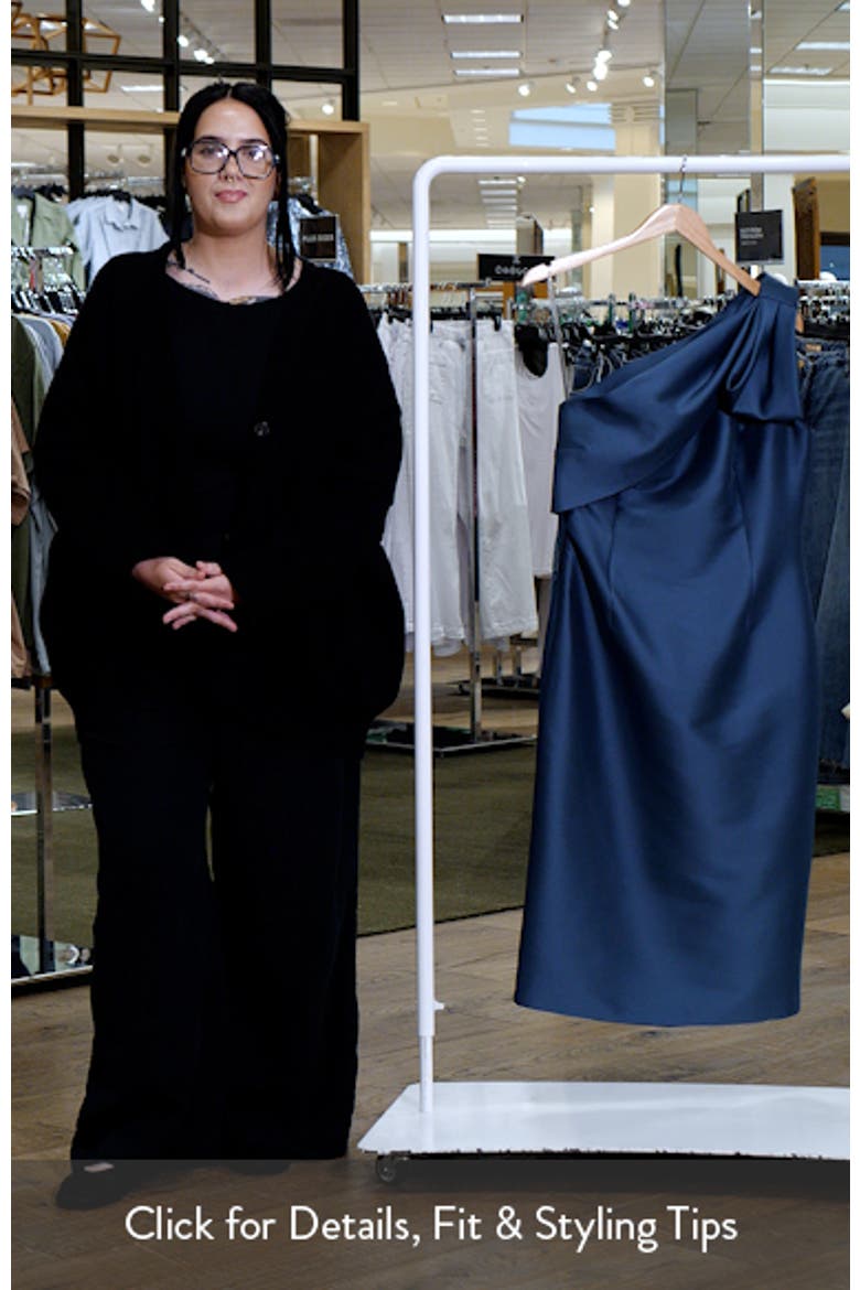 Sharla Bow Detail One-Shoulder Cocktail Sheath Midi Dress video