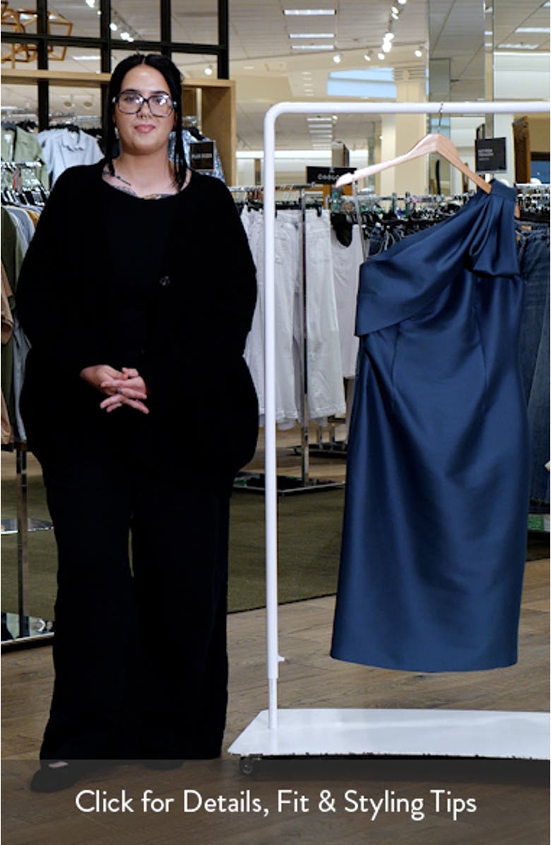 Sharla Bow Detail One-Shoulder Cocktail Sheath Midi Dress, sales video thumbnail