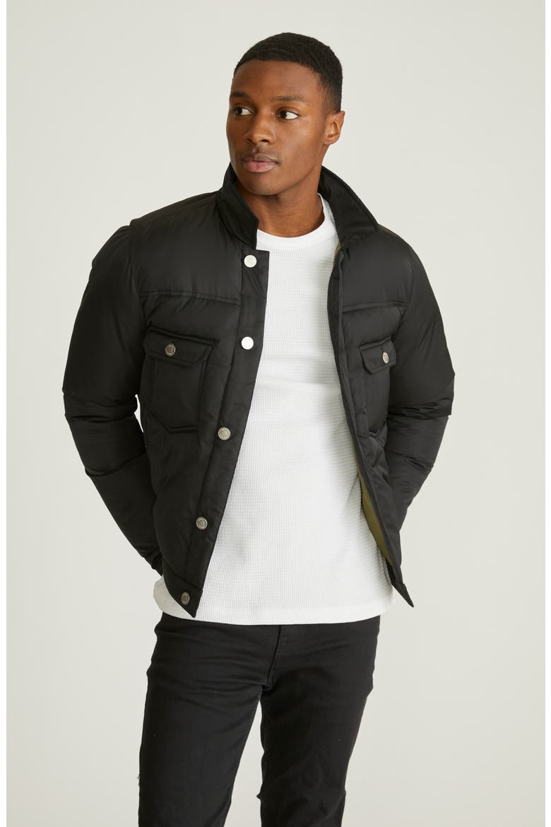 Quilted Puffer Trucker Jacket, Alternate, color, BLACK
