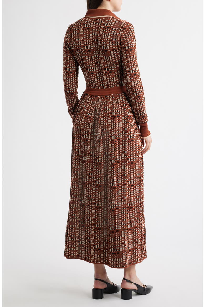 Tipped Long Sleeve Drawstring Waist Sweater Dress, Alternate, color, BROWN MULTI