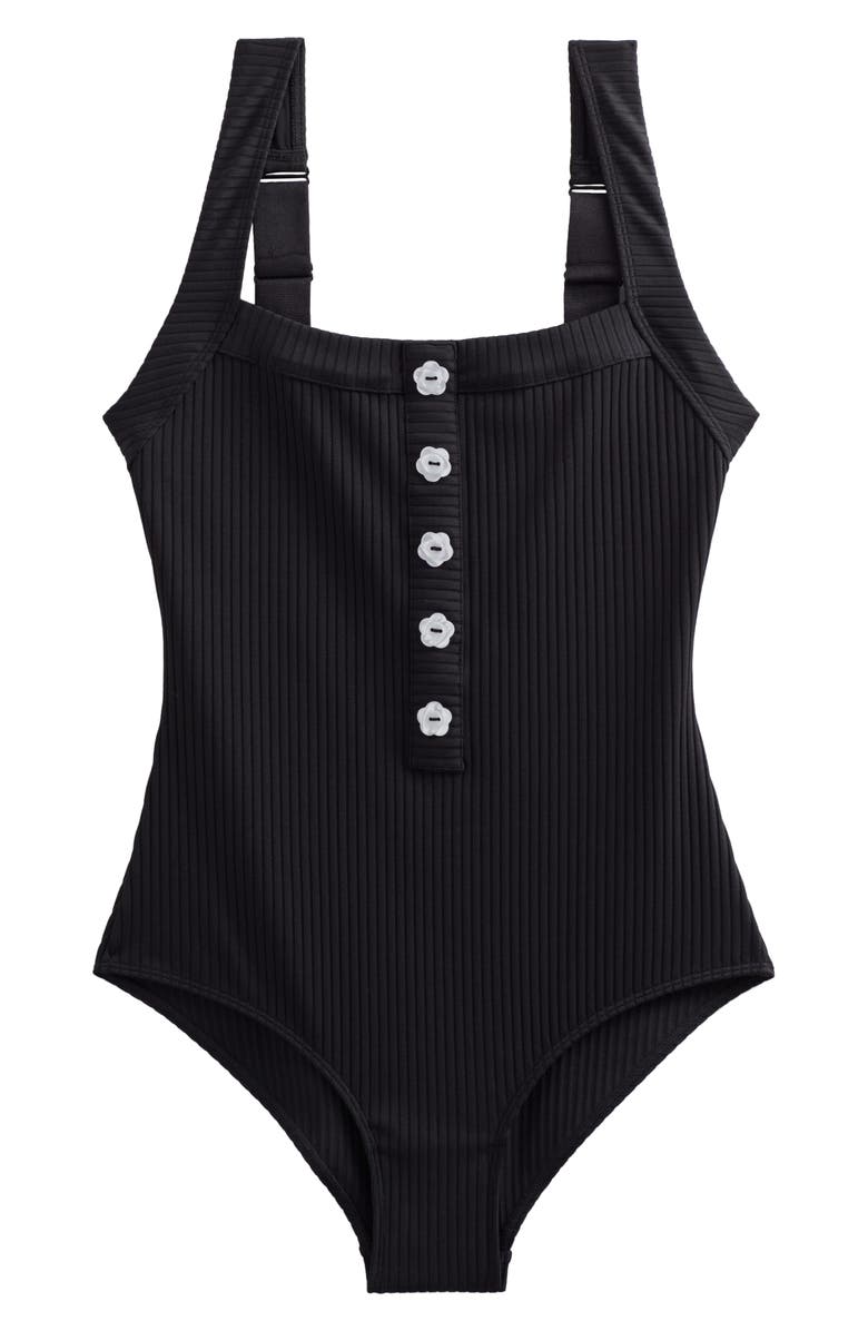 & Other Stories Floral Button Front Ribbed One-Piece Swimsuit, Alternate, color, 