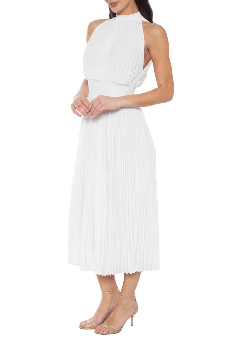 Mock Neck Smocked Waist Midi Dress, Alternate, color, WHITE