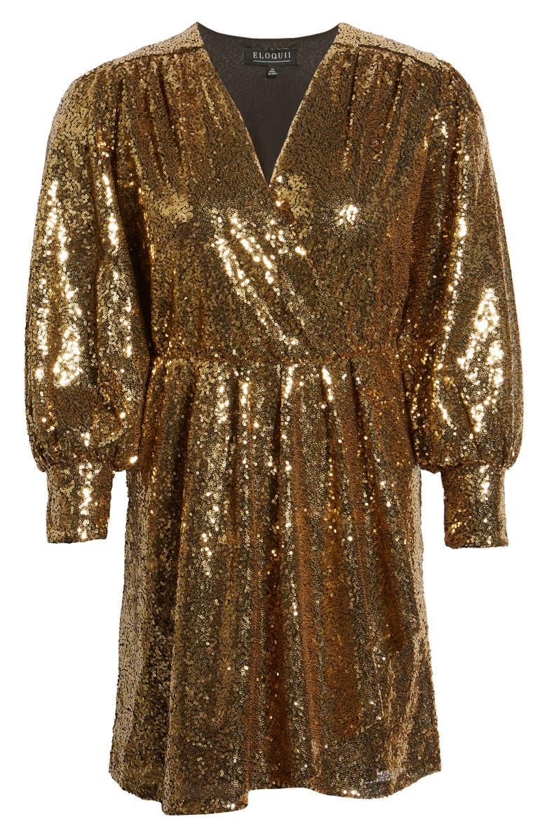 ELOQUII Long Sleeve Sequin Cocktail Dress, Alternate, color,