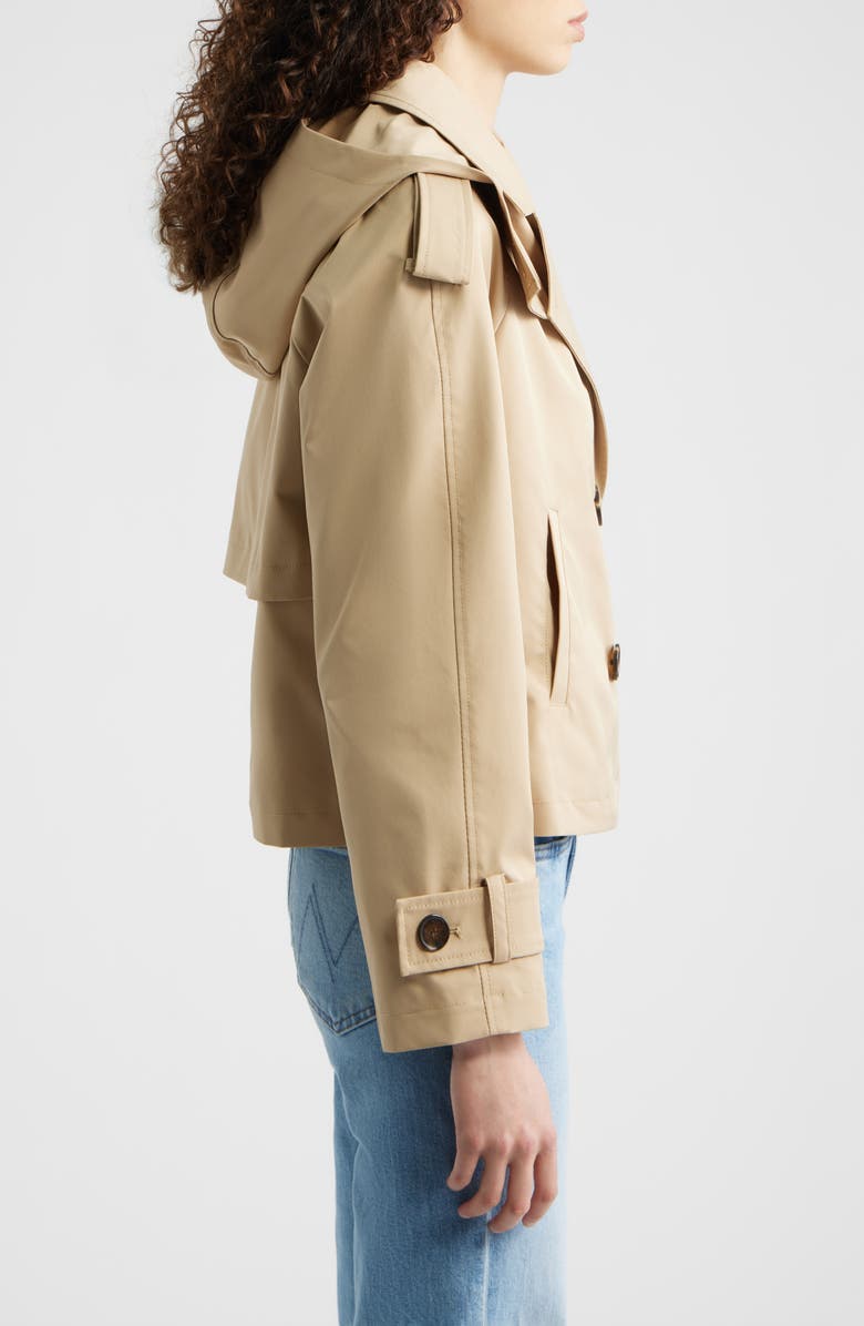 Michael Kors Crop Trench Coat with Removable Hood, Alternate, color, Khaki