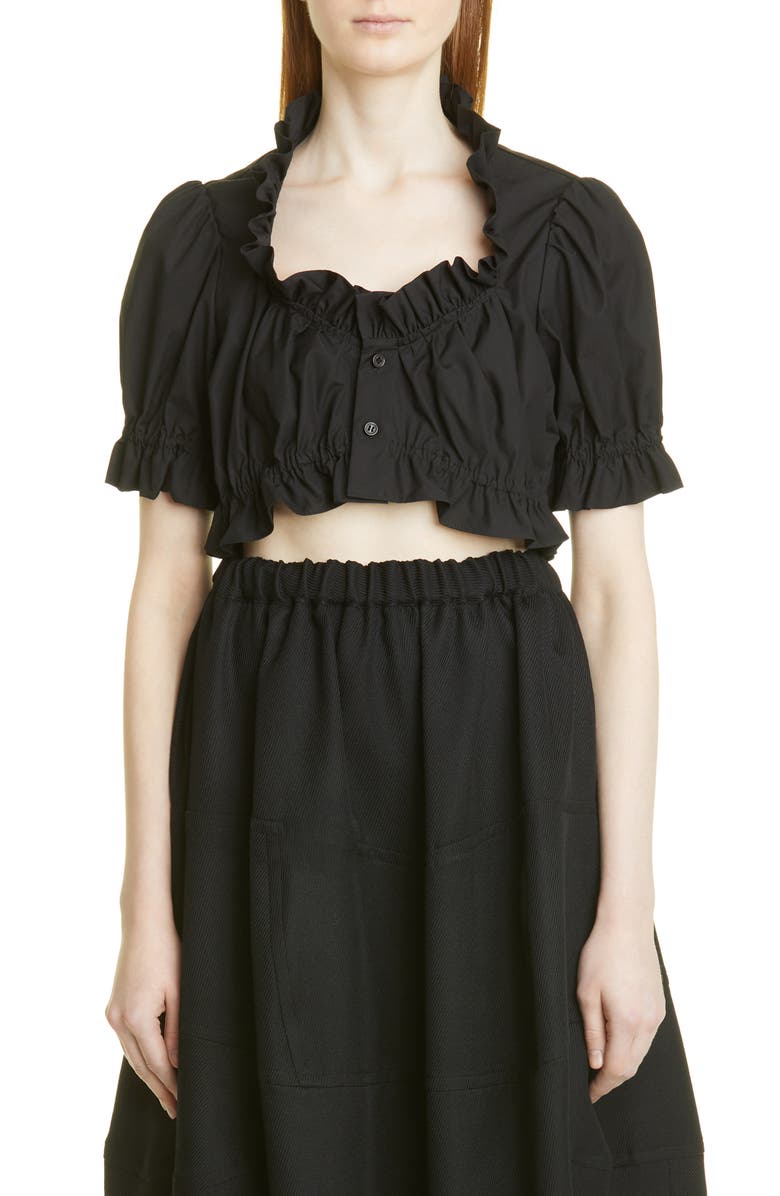 Noir Kei Ninomiya Ruffle Trim Crop Cotton Broadcloth Top, Main, color, 