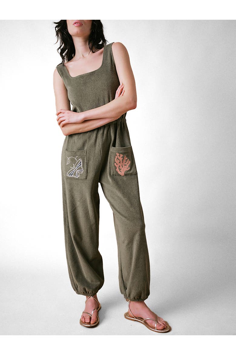 Sea Coral Terry Jumpsuit, Main, color, Khaki