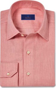 David Donahue Spread Collar Herringbone Sport Shirt
