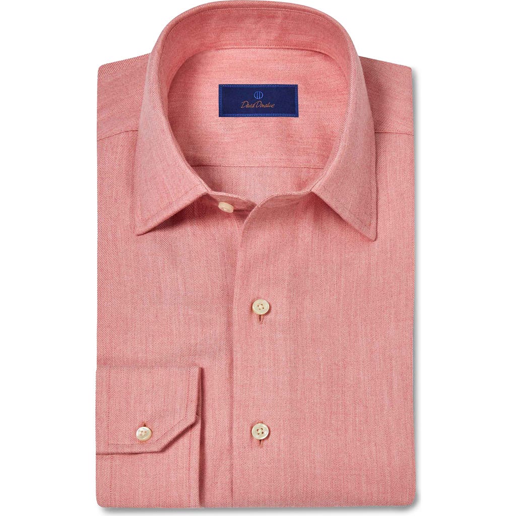David Donahue Spread Collar Herringbone Sport Shirt In Nantucket