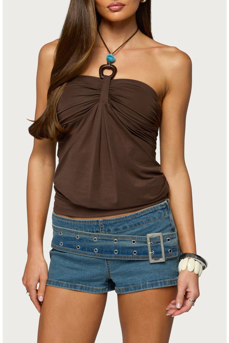 Itzel Ring Draped Halter Top, Main, color, BROWN