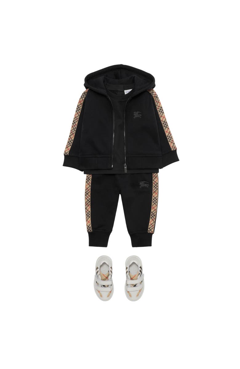 Burberry Check Trim Cotton Zip Hoodie, Alternate, color, Black