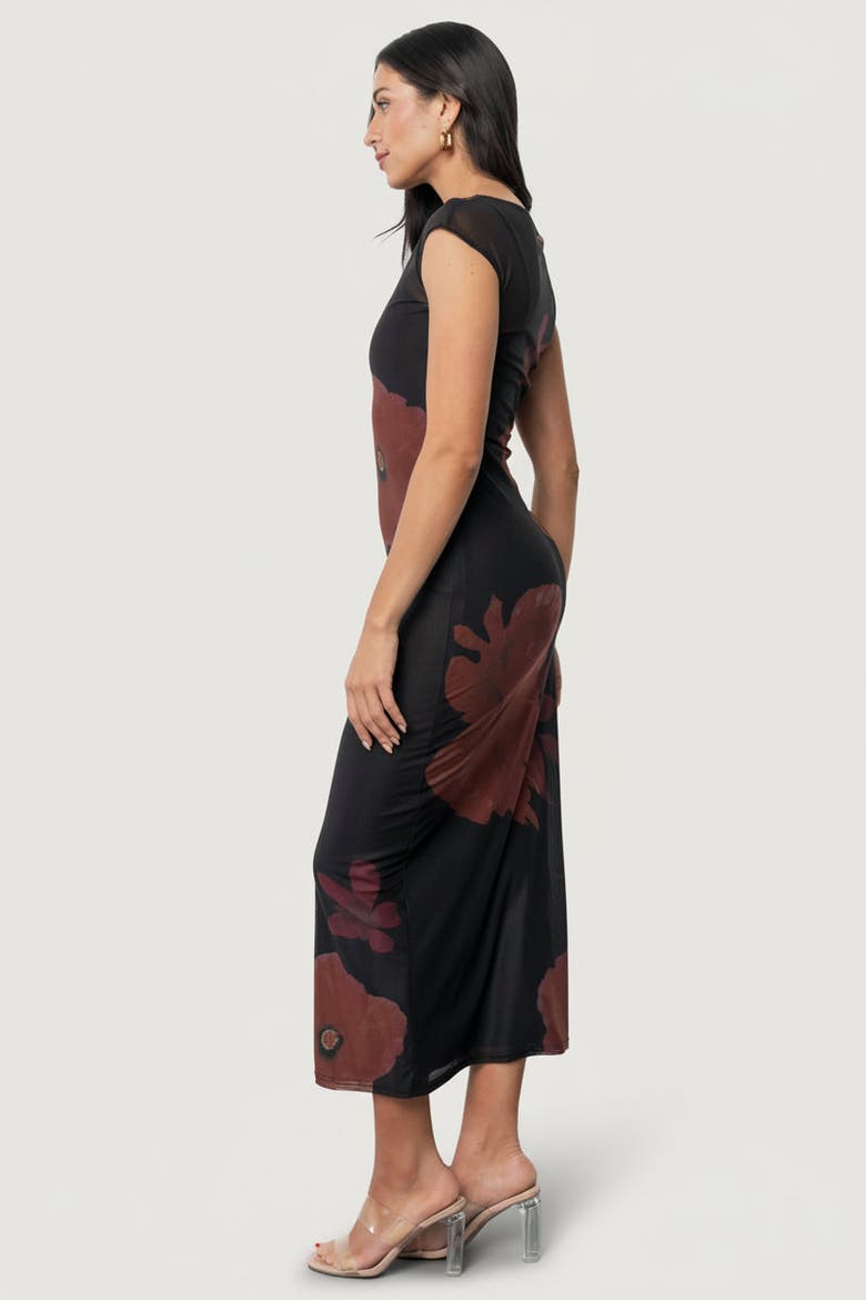 Daniela Mesh Midi Dress, Alternate, color, Black Floral
