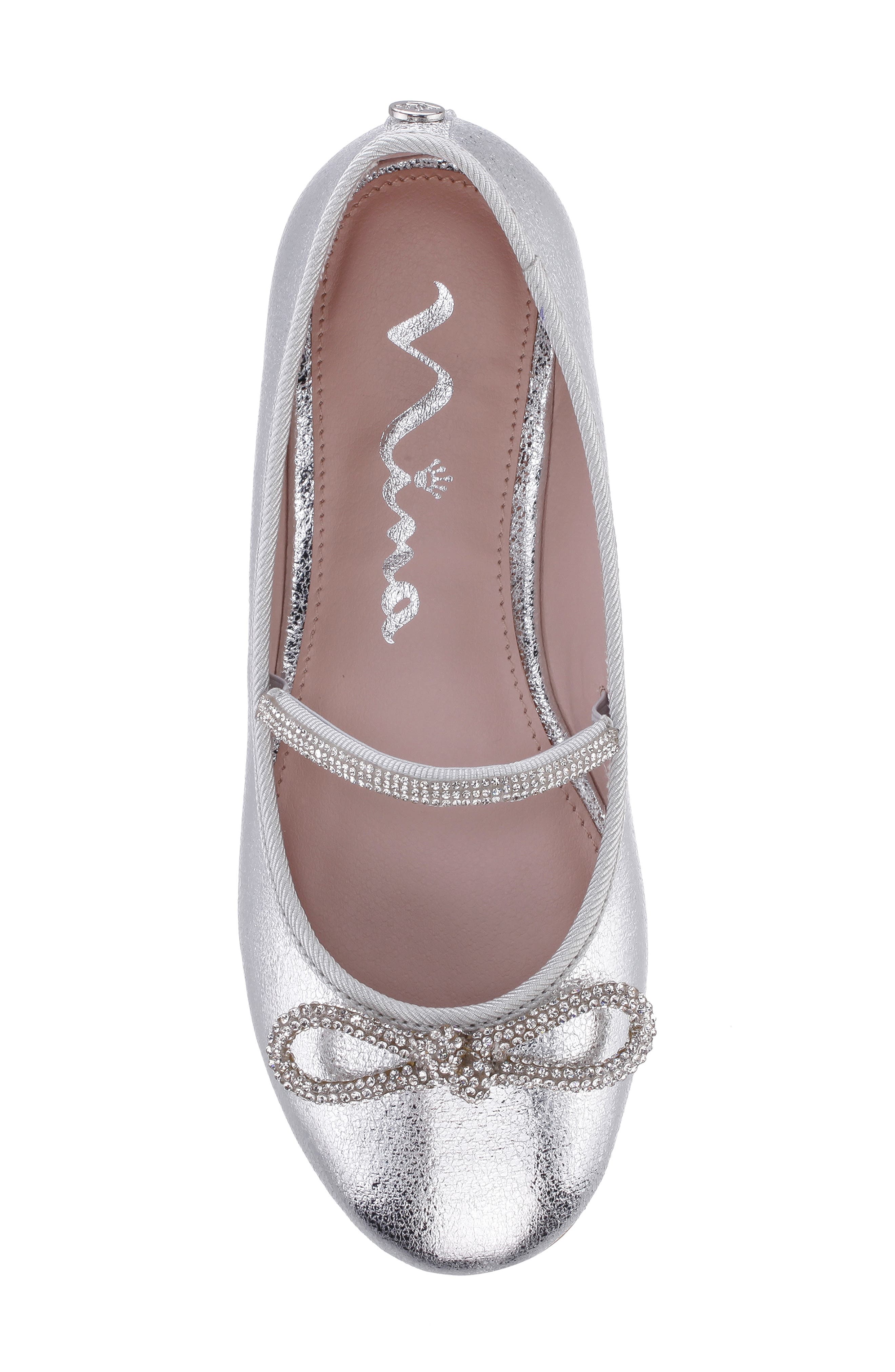 Nina Kids' Kendalla Ballet Flat, Alternate, color, Silver Crackled Metallic